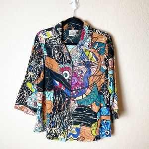 Parsley & Sage Cotton Artsy Boho Lon sleeve Top